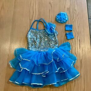 Weissman “Peacock” Bright Blue Sequin Tutu Dress with Headpiece